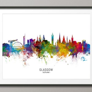 Glasgow Skyline Scotland, Cityscape Painting Art Print Poster CX (6500)