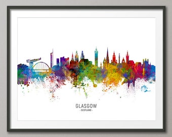 Glasgow Skyline Scotland, Cityscape Painting Art Print Poster CX (6500)