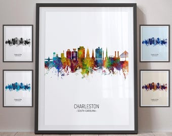 Charleston Skyline, South Carolina Cityscape Art Print Poster Portrait - PX (5013)