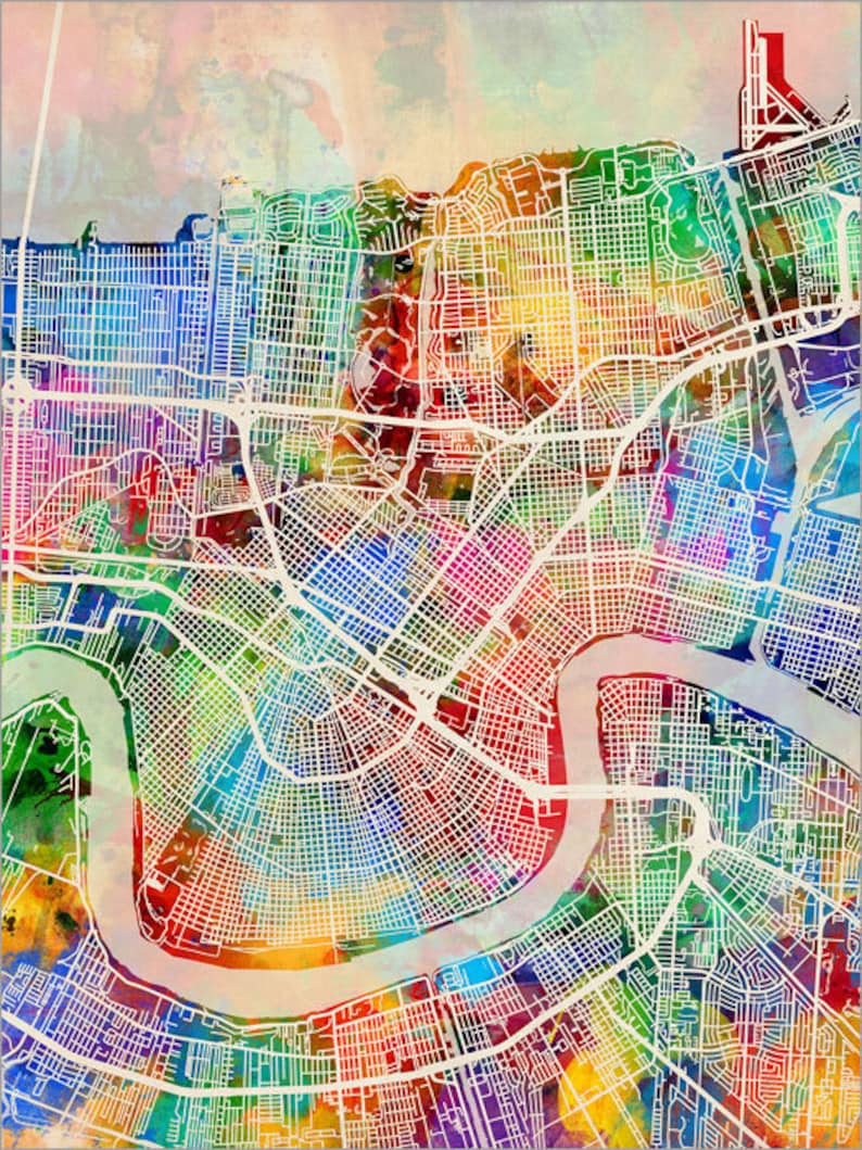 New Orleans Map New Orleans Louisiana City Street Map Art Etsy