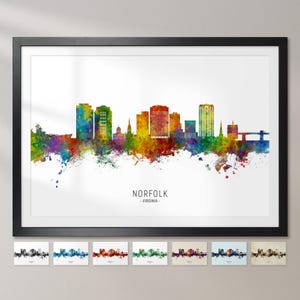 Norfolk Skyline Virginia, Cityscape Painting Art Print Poster CX (22107)