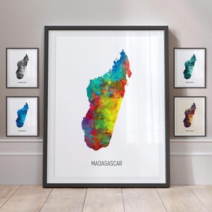 Madagascar Map, Watercolour Painting Art Print Poster MX (10877)