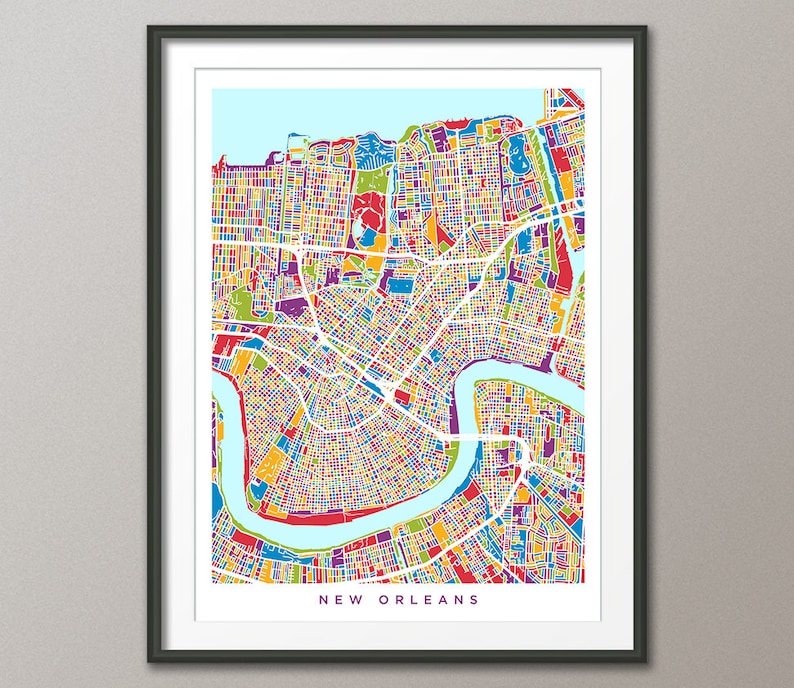 New Orleans Map New Orleans Louisiana City Street Map Art Etsy