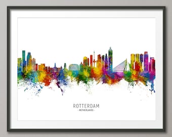 Rotterdam Skyline Netherlands, Cityscape Painting Art Print Poster CX (28299)