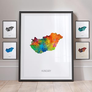 Carte de la Hongrie, aquarelle, impression d'art poster MX (10848)