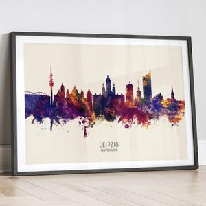 Leipzig Skyline Deutschland, Cityscape Painting Art Print Poster LX (15175)