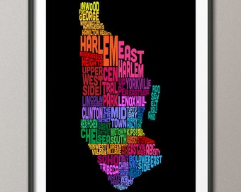 Manhattan New York Typography Text Map, Art Print (221)