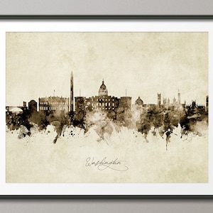 Washington skyline DC, stadsgezicht kunstafdruk poster vintage sepia (8990)