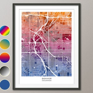 Denver kaart, Colorado stadskaart, aquarel Art Print Poster (31240)