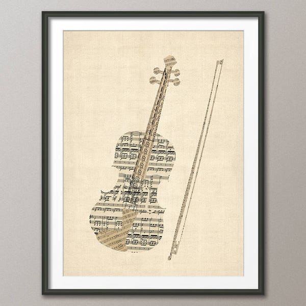 Violin Old Sheet Music Collage, Violin Poster, Art Print (2832)