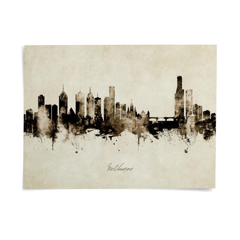 the skyline of Melbourne, Australia, with a focus on the city's architectural features and landmarks.