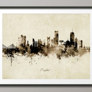 Boston Skyline Vintage, Boston Massachusetts Cityscape Art Print Poster (8951)