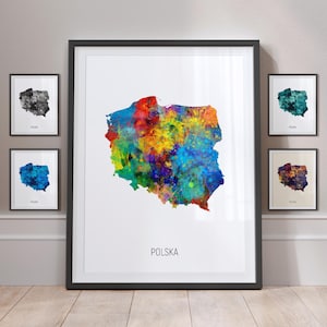 Póster con impresión artística de acuarela con mapa de Polonia (MX) (10915)