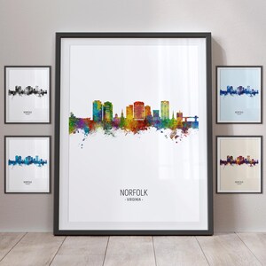 Norfolk Skyline, Norfolk Virginia Cityscape Art Print Poster Portrait PX (22129)