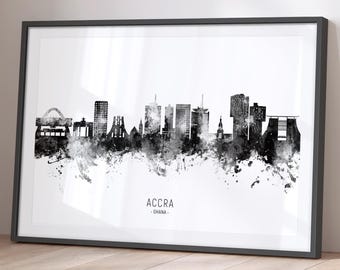Accra Skyline Ghana, Cityscape Painting Art Print Poster BX (26860)