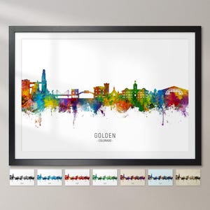 Póster con impresión artística de la pintura de paisaje urbano de Colorado con horizonte dorado CX (29873)