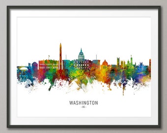 Washington Skyline DC, Cityscape Painting Art Print Poster CX (6529)