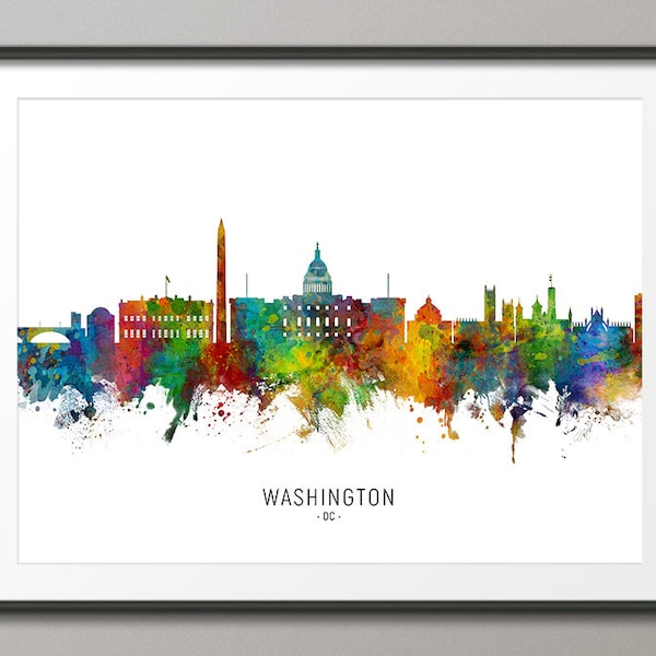 Washington Skyline DC, Cityscape Painting Art Print Poster CX (6529)