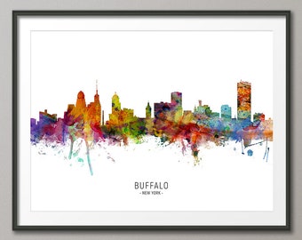 Buffalo Skyline New York, Cityscape Painting Art Print Poster CX (6741)