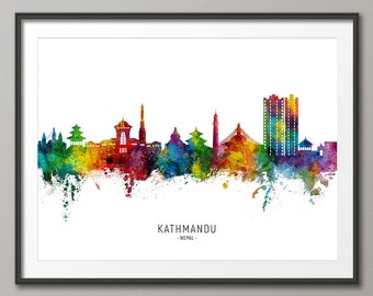 Kathmandu Skyline Nepal, Cityscape Painting Art Print Poster CX (26394)