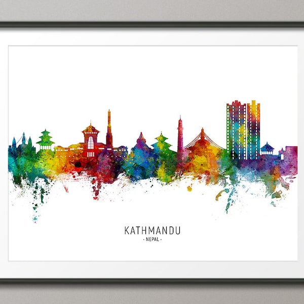 Kathmandu Skyline Nepal, Cityscape Painting Art Print Poster CX (26394)