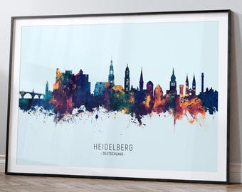 Heidelberg Skyline Deutschland, Cityscape Painting Art Print Poster HX (12193)