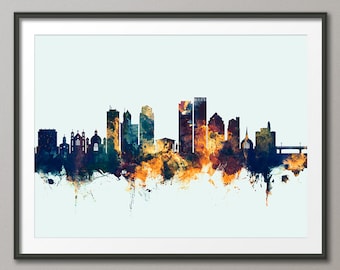 Dayton Skyline, Dayton Ohio Cityscape Art Print Poster (4046)