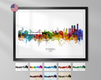 Istanbul Skyline Turkey, Cityscape Painting Art Print Poster YX (6724)