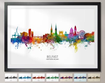 Belfast Skyline Northern Ireland, Cityscape Painting Art Print Poster CX (6487)