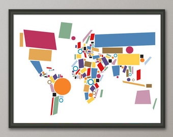 Abstract Map of the World Map, Art Print (803)