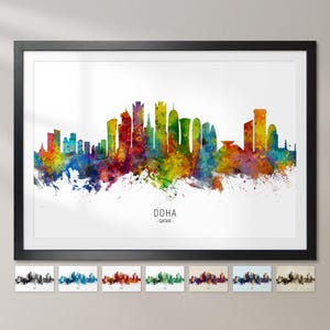 Doha Skyline Qatar, Cityscape Painting Art Print Poster CX (6678)
