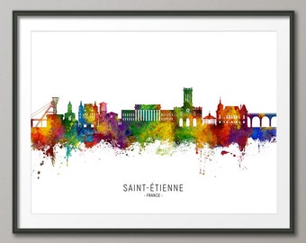 Saint-Etienne Skyline France, Cityscape Painting Art Print Poster CX (25887)