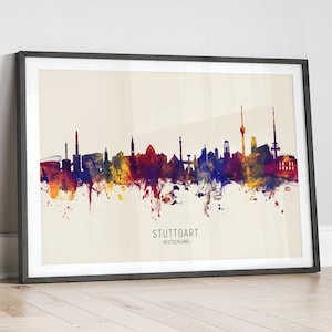 Stuttgart Skyline Deutschland, Cityscape Painting Art Print Poster LX (15110)