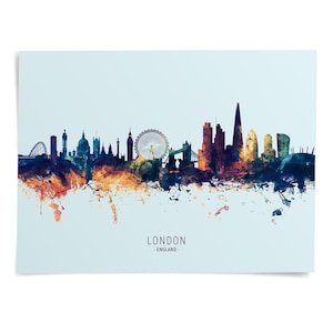 a watercolor painting of a city skyline