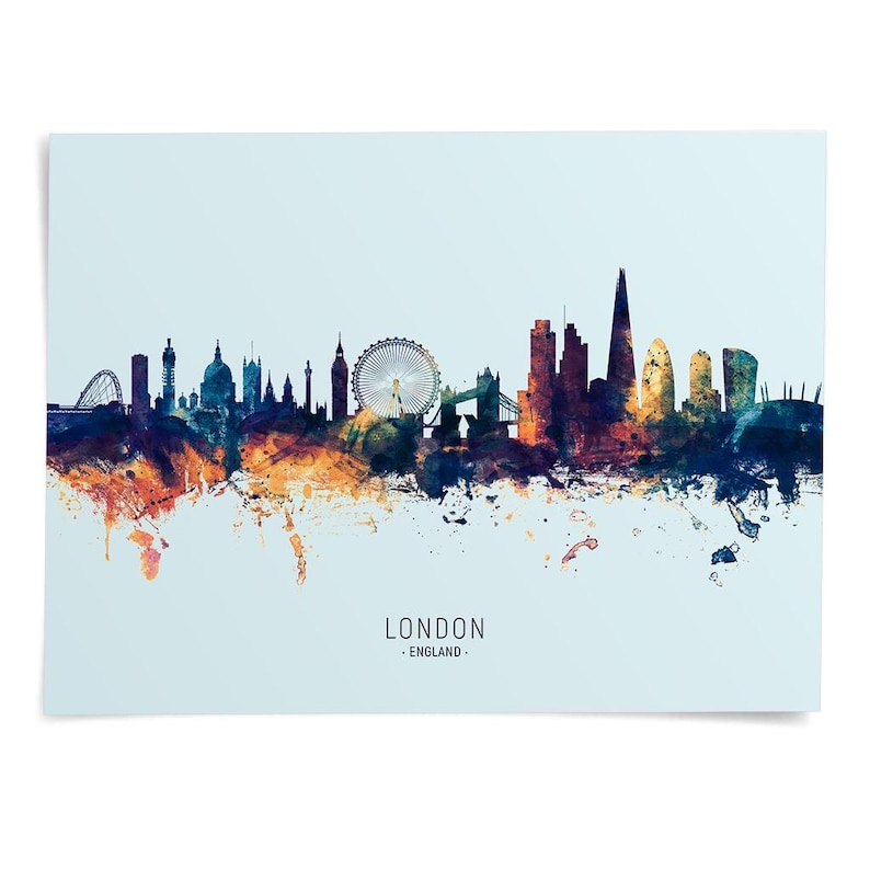 a watercolor painting of a city skyline