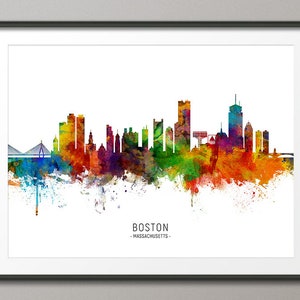 Boston Skyline Massachusetts, Cityscape Painting Art Print Poster CX (6490)