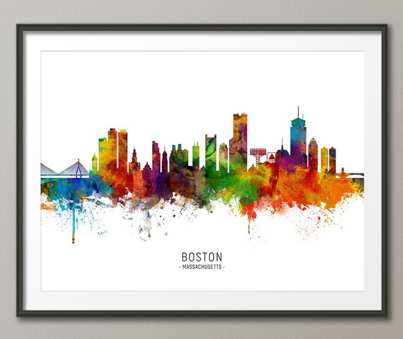 Boston Skyline Art Print Boston Watercolor Print Boston Cityscape Poster Illustration Boston Painting Home Decor Wall Art Gift No.227