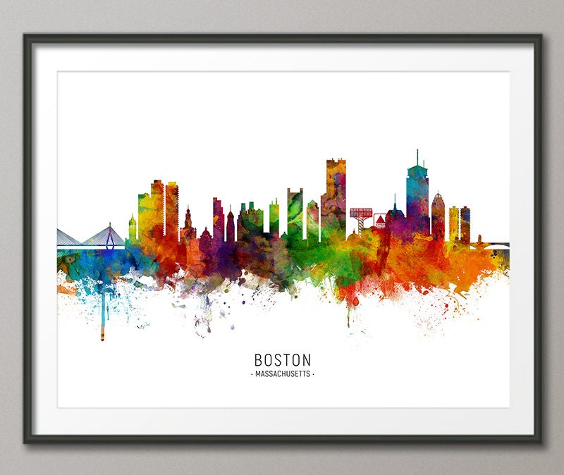 Boston Skyline Art Print Boston Watercolor Print Boston Cityscape Poster Illustration Boston Painting Home Decor Wall Art Gift No.227