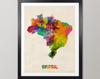 Brazil Map, Watercolour Art Print Poster, Country Travel Wall Decor - JM (493)
