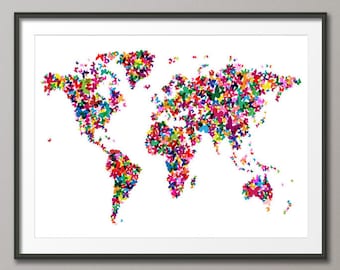 Butterflies Map of the World Map, Art Print (511)