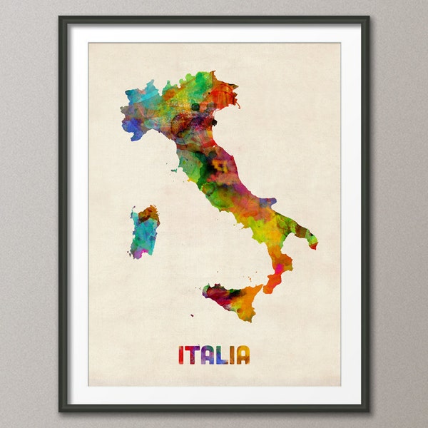 Italy Watercolor Map, Italia Map, Art Print (433)