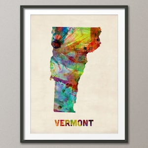 Vermont Watercolor Map USA, Art Print JX (384)