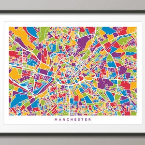 Stadtplan von Manchester England Stadtplan, Straßen Karte, Kunstdruck (1372)