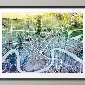 Carte de la Nouvelle-Orléans, carte des rues de la Nouvelle-Orléans en Louisiane, impression d'art (2494)