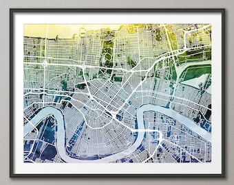 New Orleans Map, New Orleans Louisiana City Street Map, Art Print (2494)
