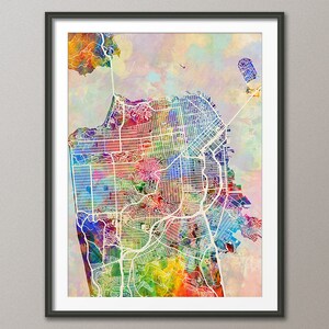 San Francisco Map, San Francisco California City Street Map, Art Print (1875)