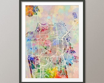 San Francisco Map, San Francisco California City Street Map, Art Print (1875)