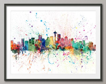 Seattle Skyline, Seattle Washington Cityscape Art Print (1957)