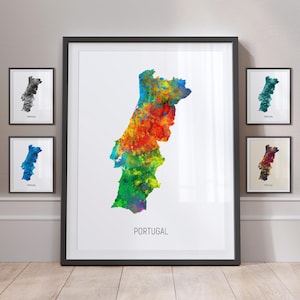 Portugal Map, Watercolour Painting Art Print Poster MX (10916)