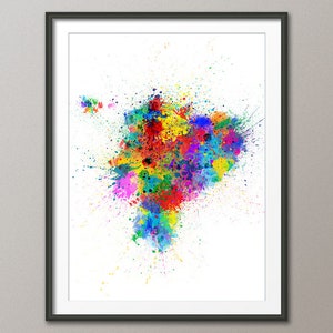 Ecuador Paint Splashes Map Art Print Poster (27359)